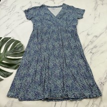 LL Bean Womens Faux Wrap Midi Dress Plus Size 1X Blue Tiny Floral Stretch - £23.34 GBP