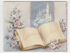 Vintage Birthday Card Open Book 1940&#39;s Cottage Harry Doehla 1940&#39;s Pink ... - $7.91