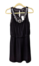 White House Black Market Women&#39;s Black Dress Drop Waist Embellished Neck Size M - $21.73