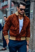 Brown Suede Leather Jacket for Men Flight/Bomber Size S M L XL XXL 3XL Customize - £116.47 GBP