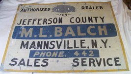 c1940 ANTIQUE M.L. BALCH ADVERTISING METAL SIGN MANNSVILLE NY SALES &amp; SE... - £98.91 GBP