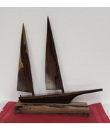 Hardwood Yacht Sculpture Nautical Sailing Vessel Boat Ship 16&quot; long x 17... - £17.90 GBP