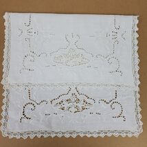 Vintage Crochet Embroidery w/ Cutouts Dresser Doily Approx 17x11 Inch Iv... - $16.89 CAD