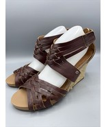 Indigo by Clarks Brown Leather Espadrille Wedge Sandals Women’s Size 11 - $356.83 MXN