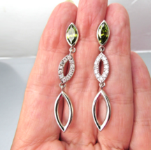 Pretty Sterling Silver Peridot Long Dangle Vintage Pierced Earrings - $23.71