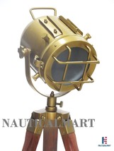 NauticalMart Vintage Designer Brass Antique Searchlight With Brown Wooden Tripod - £74.00 GBP