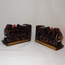 Vintage Japan Redware Train Engine Bookends Black Red And Gold - £16.77 GBP