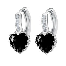 925 Sterling Silver Heart Shape Black &amp; White Diamond Solitaire Hoop Earrings - £36.67 GBP