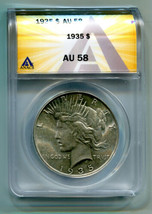 1935 PEACE SILVER DOLLAR ANACS AU 58 NICE ORIGINAL COIN BOBS COINS FAST ... - $120.00