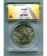 1935 PEACE SILVER DOLLAR ANACS AU 58 NICE ORIGINAL COIN BOBS COINS FAST ... - £94.36 GBP