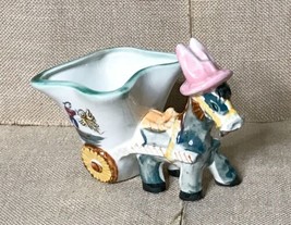 Kitsch Vintage Donkey Pulling Cart Planter Burro Wearing Pink Hat Novelty - £17.46 GBP