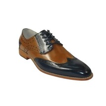 Men's Giovanni Shoes High Quality Leather Wing Tip Derby Troy Navy/Tan image 6