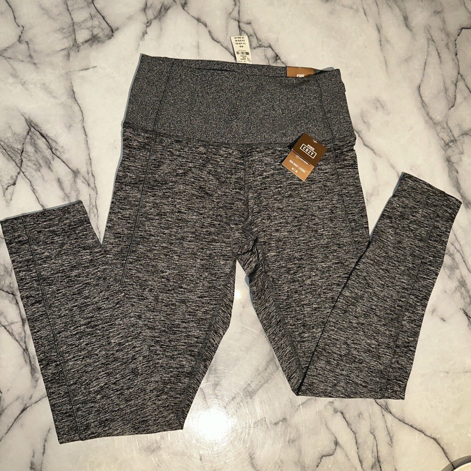 NEW Victorias Secret Pink THE COZY High Waisted Black Heather Leggings M... - £33.82 GBP