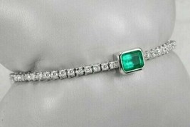 5CT Imitación Verde Esmeralda &amp; Diamante Tenis Pulsera 14k Bañado en Oro Blanco - £103.45 GBP