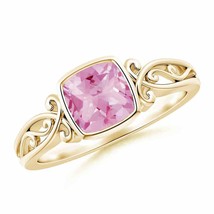 ANGARA Vintage Style Cushion Pink Tourmaline Solitaire Ring in 14K Gold - £445.32 GBP