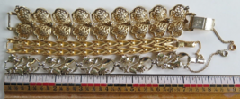 Vintage Lot 5 CORO Gold Tone Jewelry 3 Bracelets 1 Brooch 1 Pair Clip Ea... - £34.92 GBP