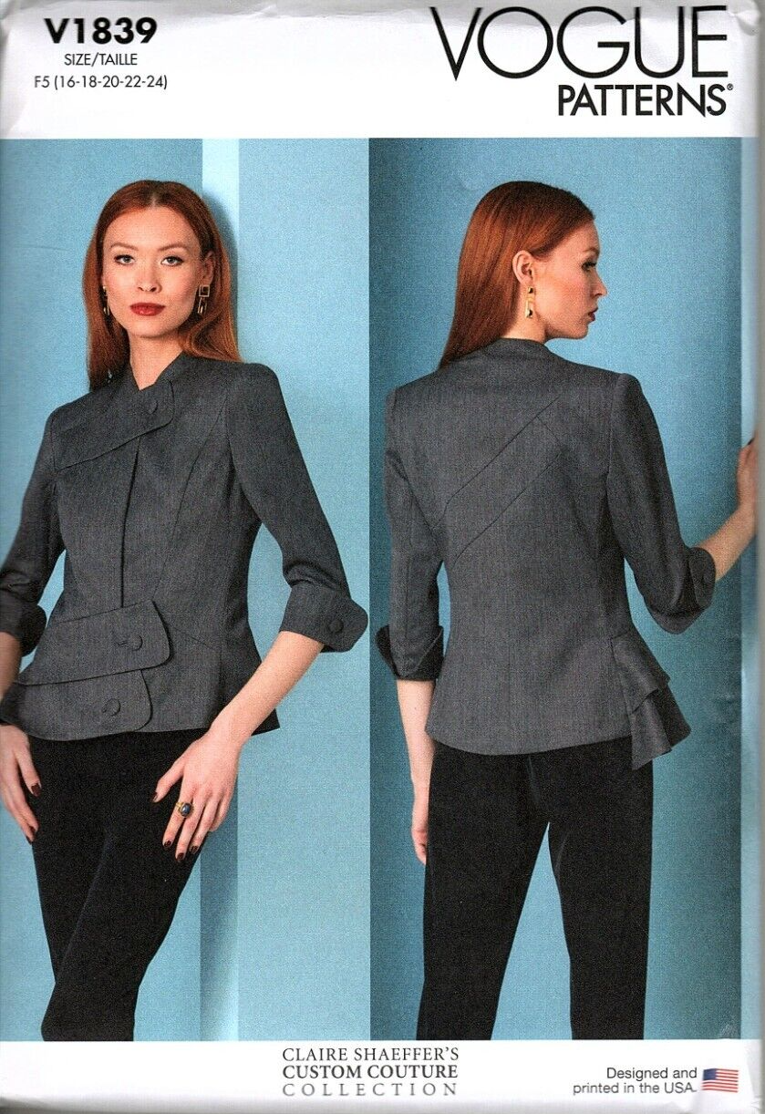 Vogue V1839 Misses 16 to 24 Claire Shaeffer Couture Lined Jacket Sewing Pattern - $25.91