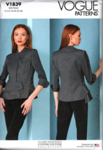 Vogue V1839 Misses 16 to 24 Claire Shaeffer Couture Lined Jacket Sewing ... - $25.91