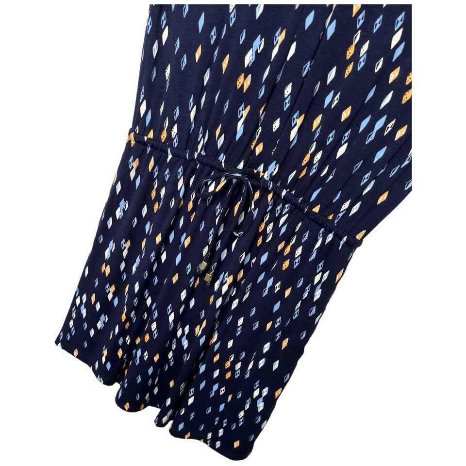 New Metaphor Geometric Diamond Sleeveless Drawstring Waist Shirt Dress Navy M Item image 5
