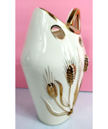 Vintage Lefton Cream Vase w Gilded Wheat Accents, rim &amp; handle #70317 RARE! - £31.44 GBP