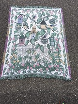 Tapestry Blanket Throw Birds Birdhouse USA Manual Woodworkers &amp; Weavers Fringes - £31.87 GBP