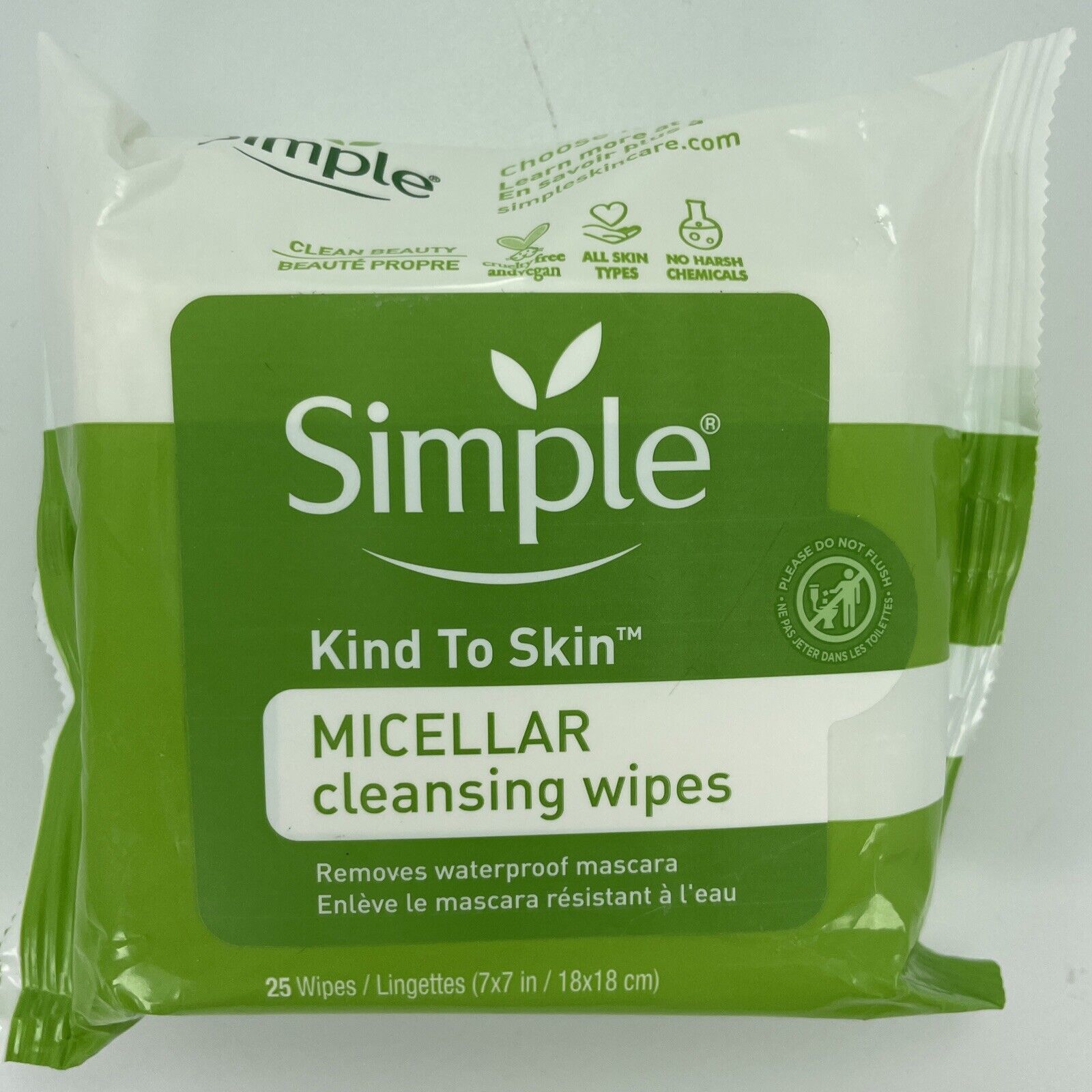 Simple Kind to Skin Micellar Cleansing Wipes 25 Ct Makeup Mascara Remover - $3.97