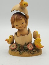 ANRI Wood Carving Girl in Egg w/ Chicks Easter Cutie - 5.5&quot; Tall - £48.49 GBP