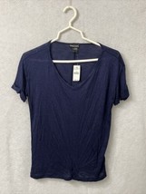 Wet Seal Womans Peacoat V Neck Roll Tab Short Sleeve Semi Sheer Shirt To... - $4.21