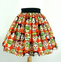 Frida Faces &amp; Skulls A-line Elastic Skirt Orange - £31.43 GBP