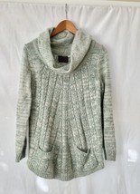 Anthropologie Cowl Turtleneck Cable Knit Tunic Sweater Green MEDIUM Guinevere - £21.68 GBP