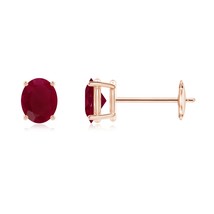 ANGARA Natural 0.8 Ct A-Grade Solitaire Oval Ruby Stud Earrings in 14K Gold - £276.08 GBP