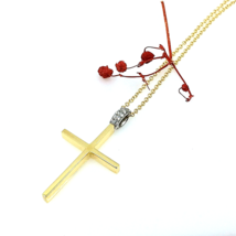 Women&#39;s Necklace Solid 18k Yellow Gold Cable Chain Cross Bail Full Diamonds New - £587.04 GBP