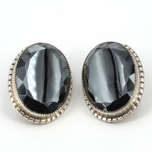 Vintage Danecraft Sterling Silver Large Oval Hematite Clip Earrings 7/8&quot;... - $27.95