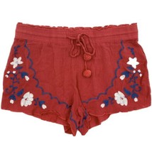 Aeropostale Shorts Size Small Red Floral Embroidered Pom Pom Tassel Flowy  - £11.67 GBP