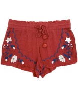 Aeropostale Shorts Size Small Red Floral Embroidered Pom Pom Tassel Flowy  - $282.25 MXN