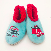 Snoozies Women&#39;s Dear Santa Leave Presents Take Cat Slippers Medium 7/8 - $12.86