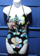 NWT $162 Trina Turk Womens Black Sintra Floral Bandeau One Piece Swimsuit S 10 - £62.13 GBP