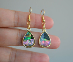 Handmade Abalone shell gold plated teardrop Earring - $14.99