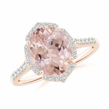 ANGARA Oval Morganite Ring with Ornate Halo for Women, Girls in 14K Solid Gold - £1,434.03 GBP