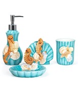 Ceramic Bathroom Accessories Set 4 Piece 3D Floating Seahorse Shell Bath... - $83.67