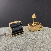 Wholesale Natural Irregular Black Tourmaline Stud Earrings With Gold Filled Edge - £52.79 GBP