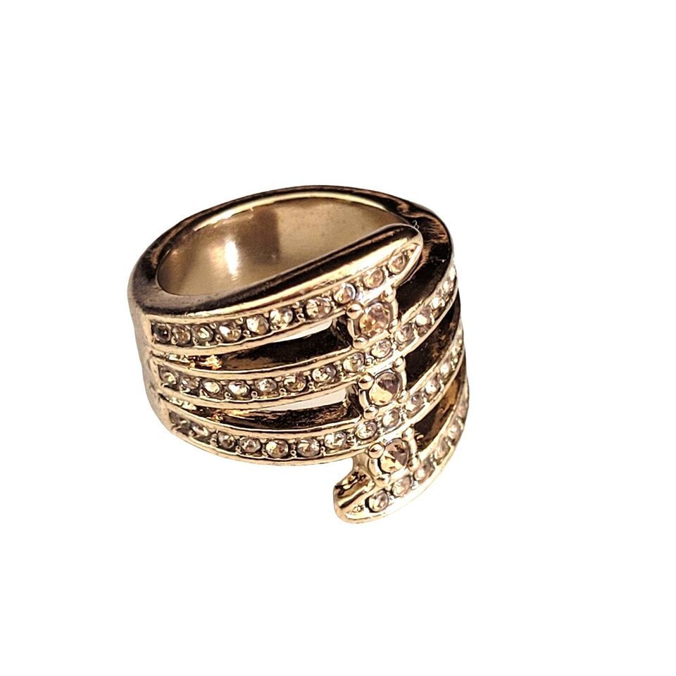 Avon Terranova Wrap Ring Gold tone & Rhinestones Size 6 - $11.87