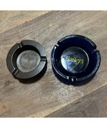 Vintage Bailey’s Blue Glass  &amp; Wooden Ashtray Set - $15.50 CAD