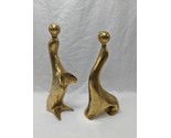 Pair Of (2) Mid Century Brass Seals Playing With Ball Figurines 9-10&quot; - $158.39