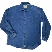 Levi Strauss Denim Shirt Mens L Red Tab Indigo Blue VTG 90s Y2K Metal Buttons - £33.06 GBP