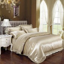 4/6pc Luxury Ivory Jacquard Euro-King Queen Silk Cotton Wedding Duvet Cover Set - £142.48 GBP+