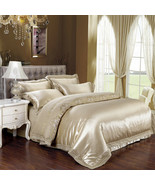 4/6pc Luxury Ivory Jacquard Euro-King Queen Silk Cotton Wedding Duvet Co... - £139.41 GBP+