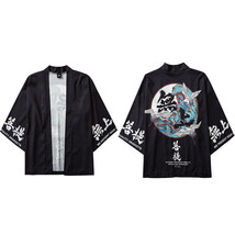 Japanese Kimono Jacket Kanji Buddha Crane Printed Harajuku 2022 Hip Hop Men Japa - £62.46 GBP