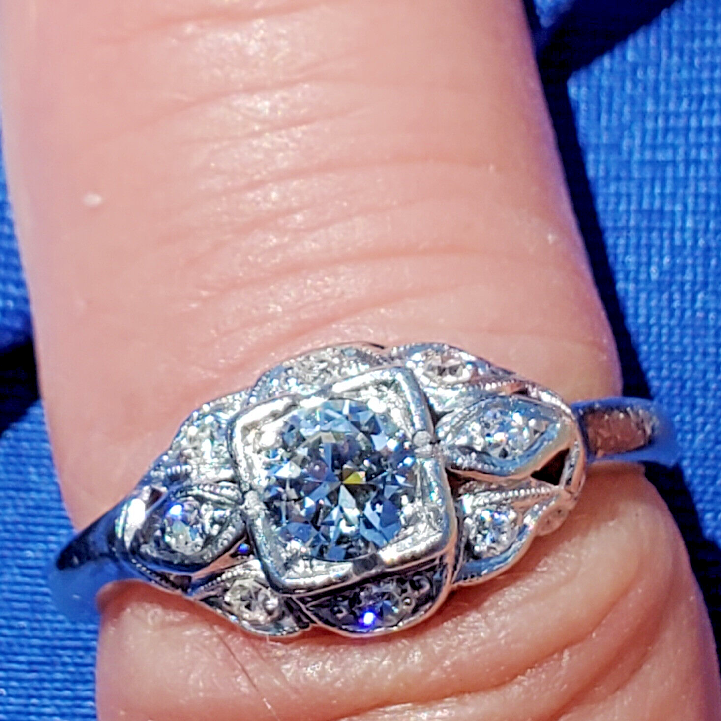Earth mined Diamond Deco Engagement Ring 0.70 carat Antique Platinum Solitaire Item image 7