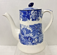 WOOD &amp; SONS English Scenery Blue White Woods Ware England Coffee Pot &amp; L... - $84.15